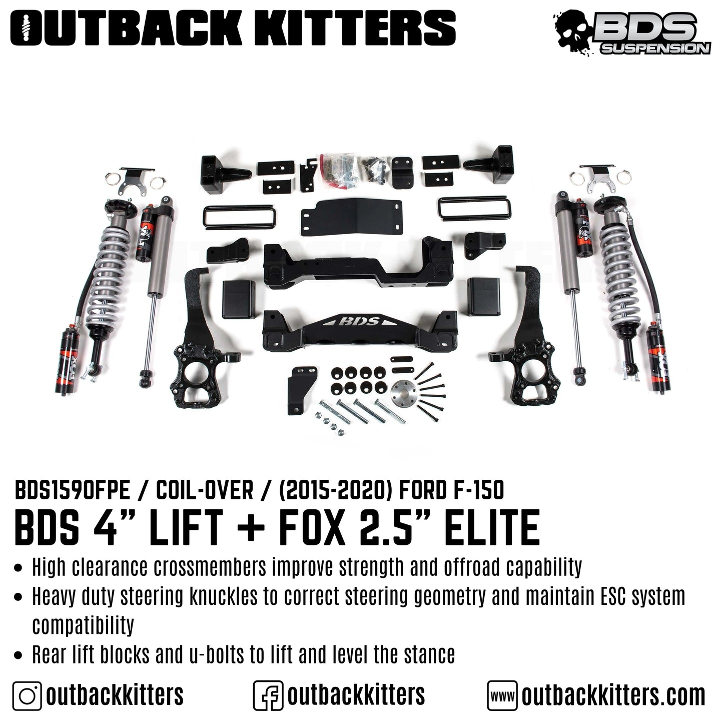BDS Suspension 4' Lift Kit for 2015-2020 Ford F150 with Fox Shocks