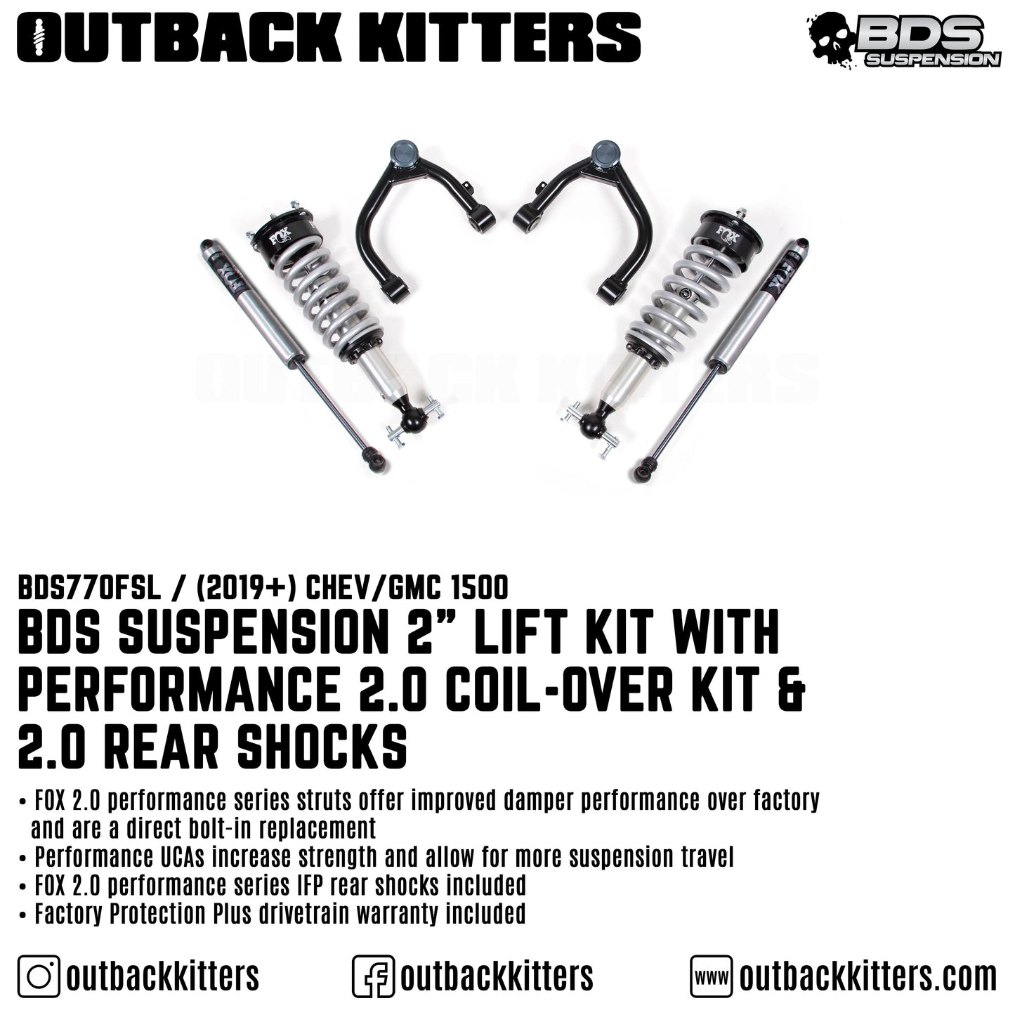 BDS Suspension 2' Lift Kit with Fox Shocks for Chevy/GMC 1500 (2019-2023)