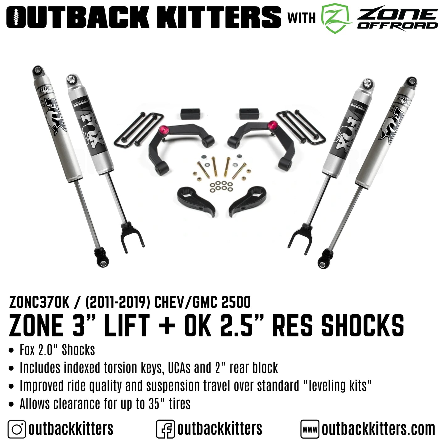 OK with Zone Offroad 3' Lift Kit for 2011-2019 Chev/GMC 2500