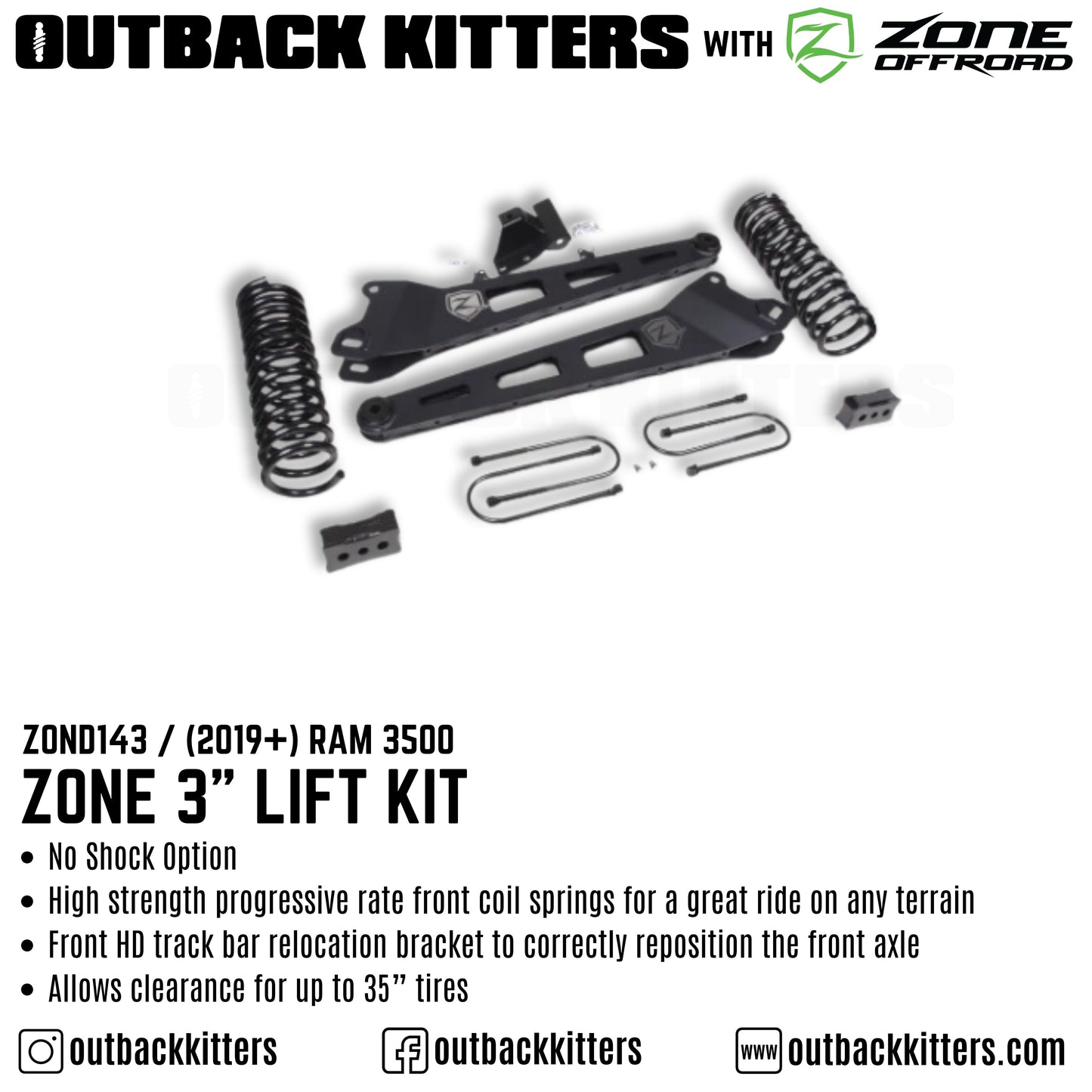 OK with Zone Offroad 3' Lift Kit for 2019+ Ram 3500