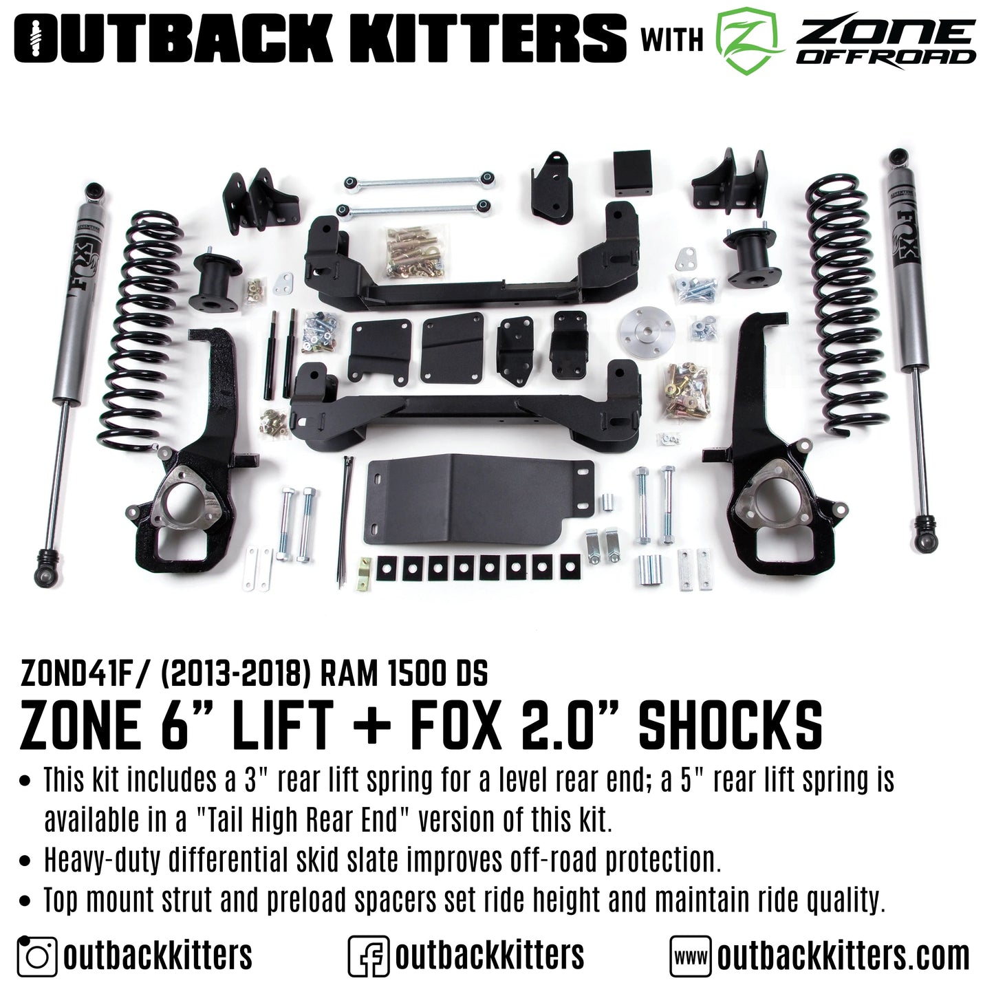 Zone Offroad 6' Lift Kit for 2013-2018 RAM 1500