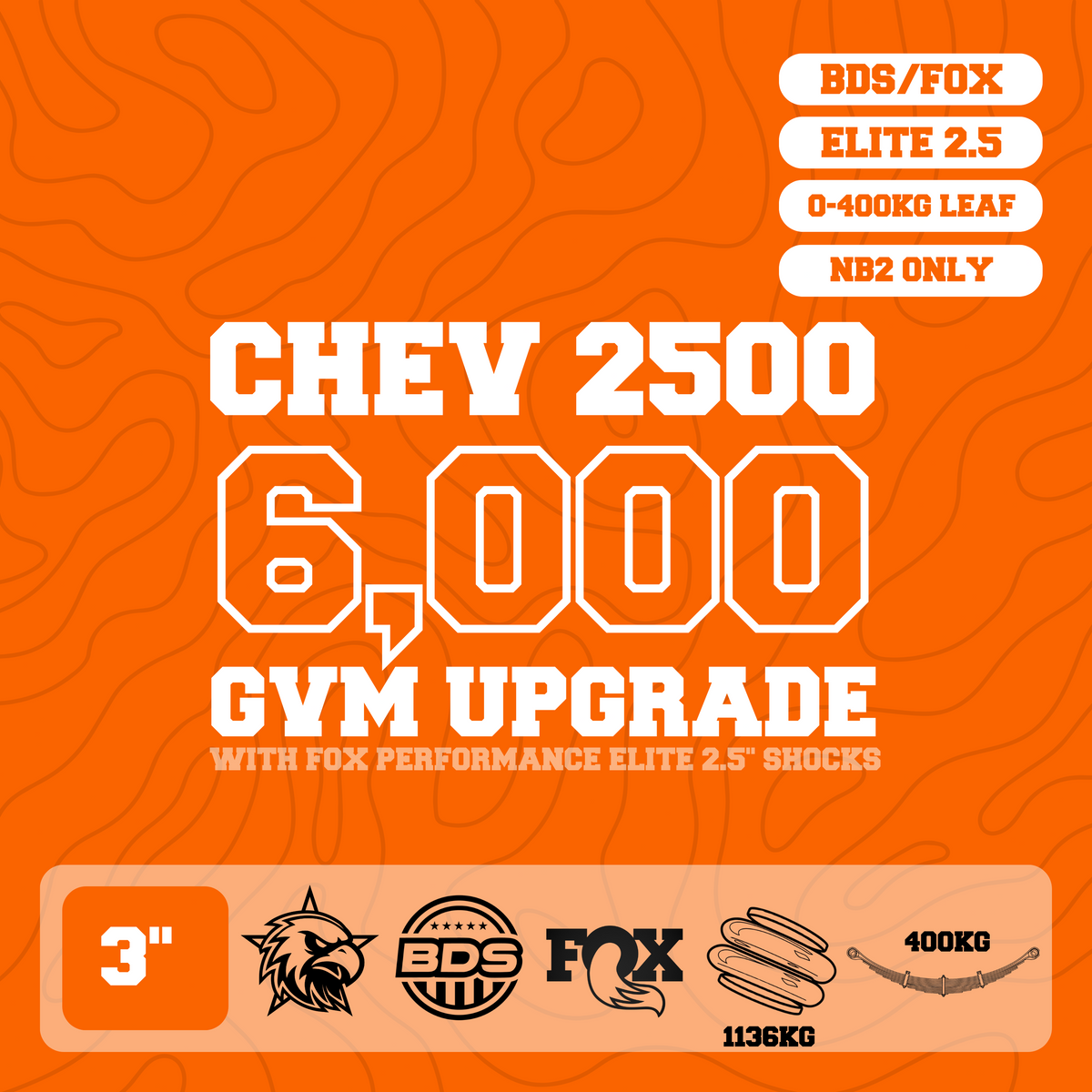 Silverado 2500 HD 6,000kg GVM Upgrade, 3" Lift, Fox 2.5" Shocks, Airbags, 400kg Leaf