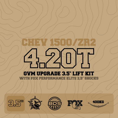 4.2T GVM Upgrade, 3.5" Lift with Fox 2.5" Shocks, 400kg Leaf (Installed)