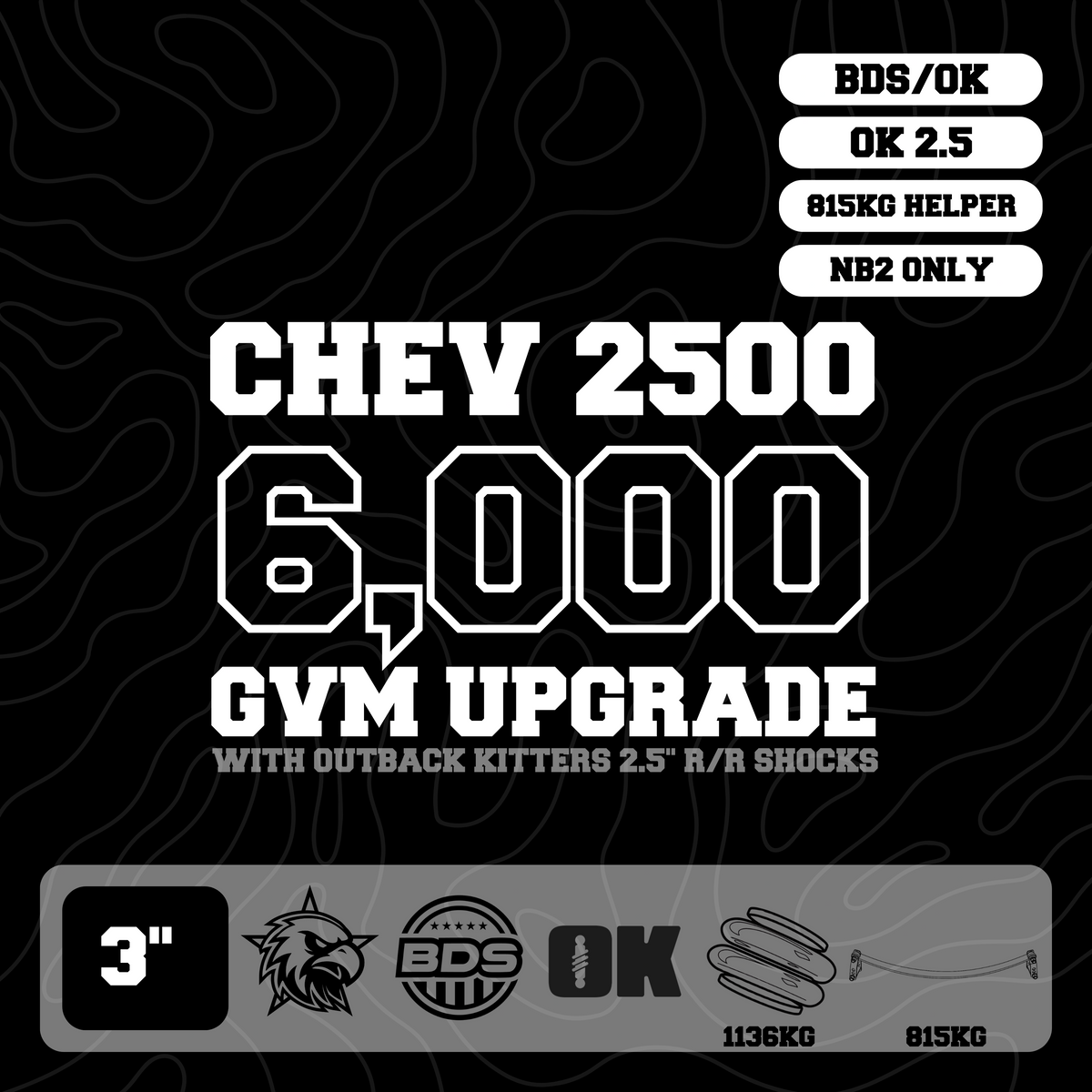 Silverado 2500 HD 6,000kg GVM Upgrade, 3" Lift, OK 2.5" Shocks, Airbags, 815kg SuperSprings