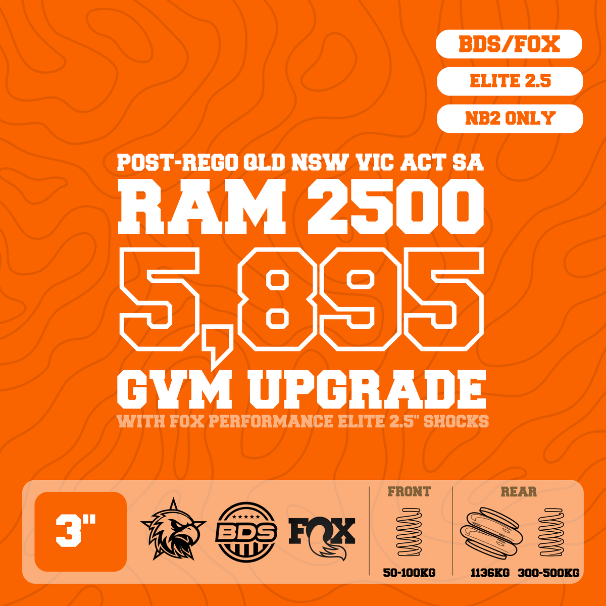 RAM 2500 5,895kg GVM Upgrade, 3" Lift with Fox 2.5" Shocks, Coils, Airbags
