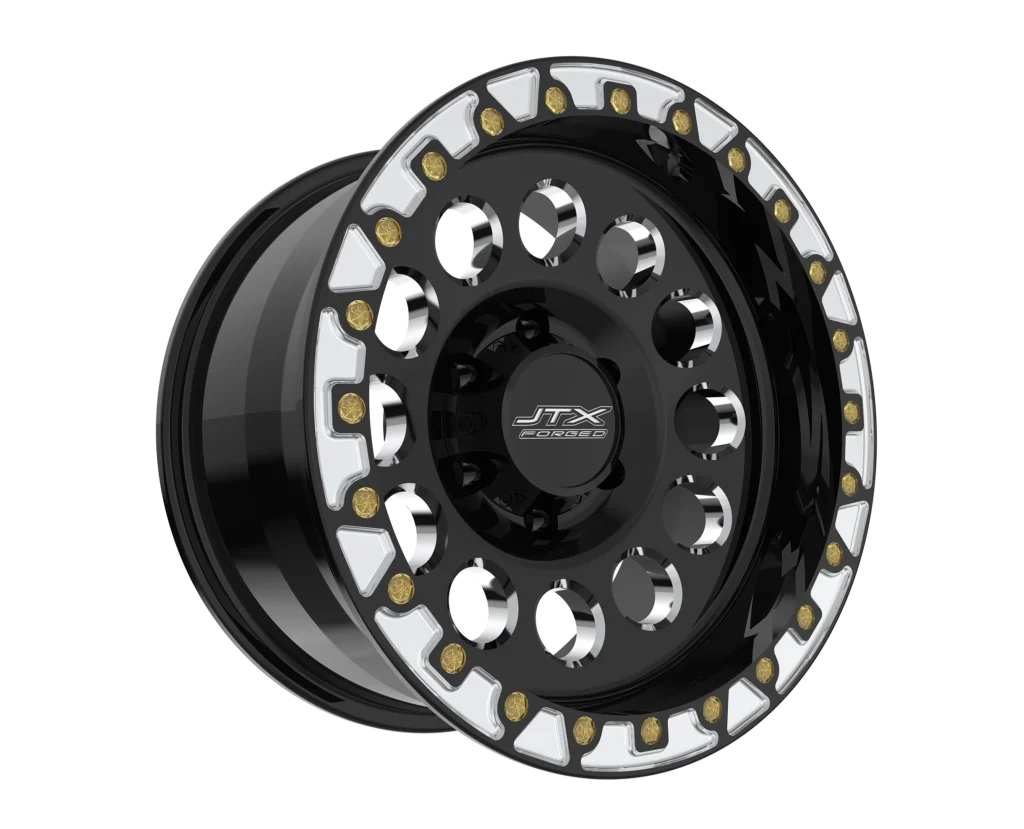 Black and silver custom car wheel rim.