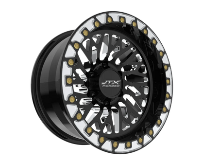 Black and silver custom car wheel rim.