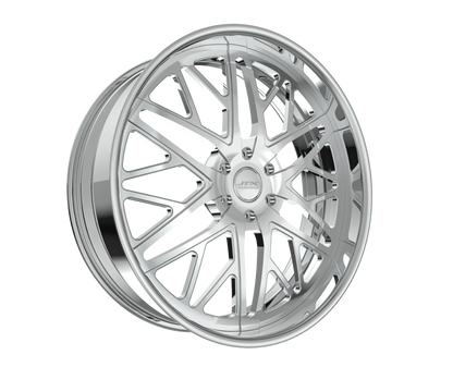 Silver alloy wheel with intricate spoke design.