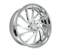 Silver alloy car wheel on black background.