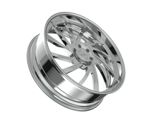 Chrome car wheel rim on black background.