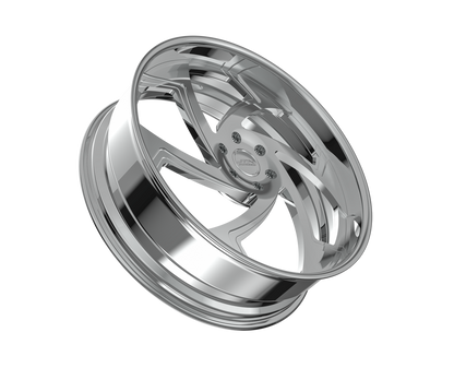 Shiny silver car wheel rim on black.