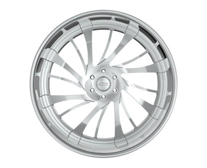 Silver alloy wheel with intricate spoke design.