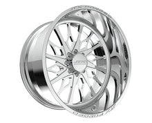 Chrome alloy wheel with intricate spoke design.