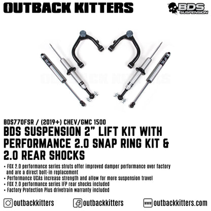 BDS Suspension 2' Lift Kit with Fox Shocks for Chevy/GMC 1500 (2019-2023)