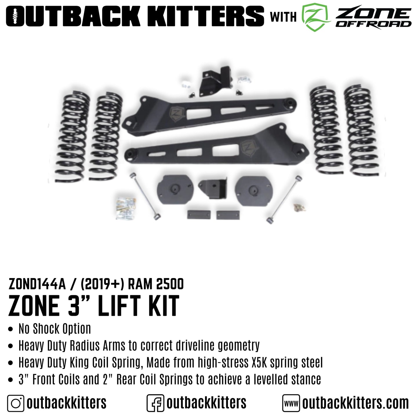 OK with Zone Offroad 3' Lift Kit for 2019+ Ram 2500