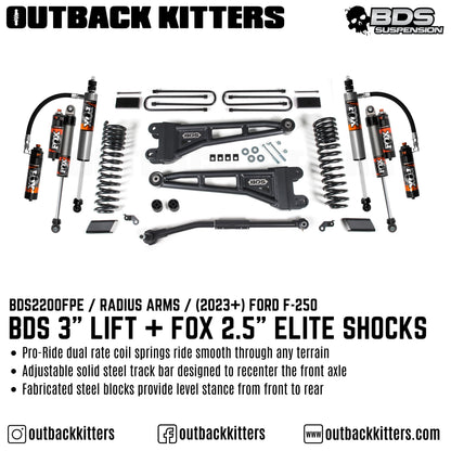 BDS Suspension 3' Lift Kit with Radium Arms for Ford F250 (2023+)