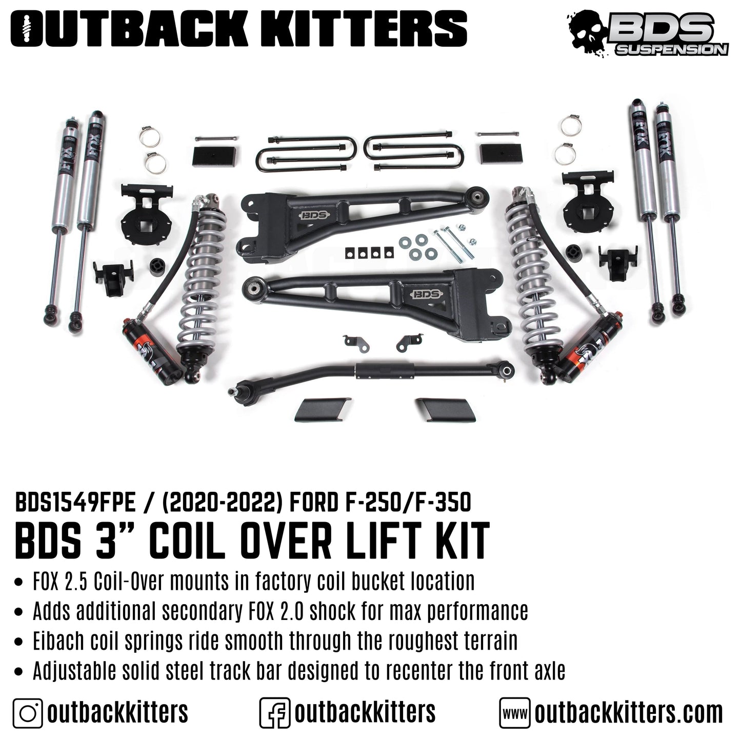 BDS Suspension 3' Coilover Lift Kit for 2020+ Ford F250