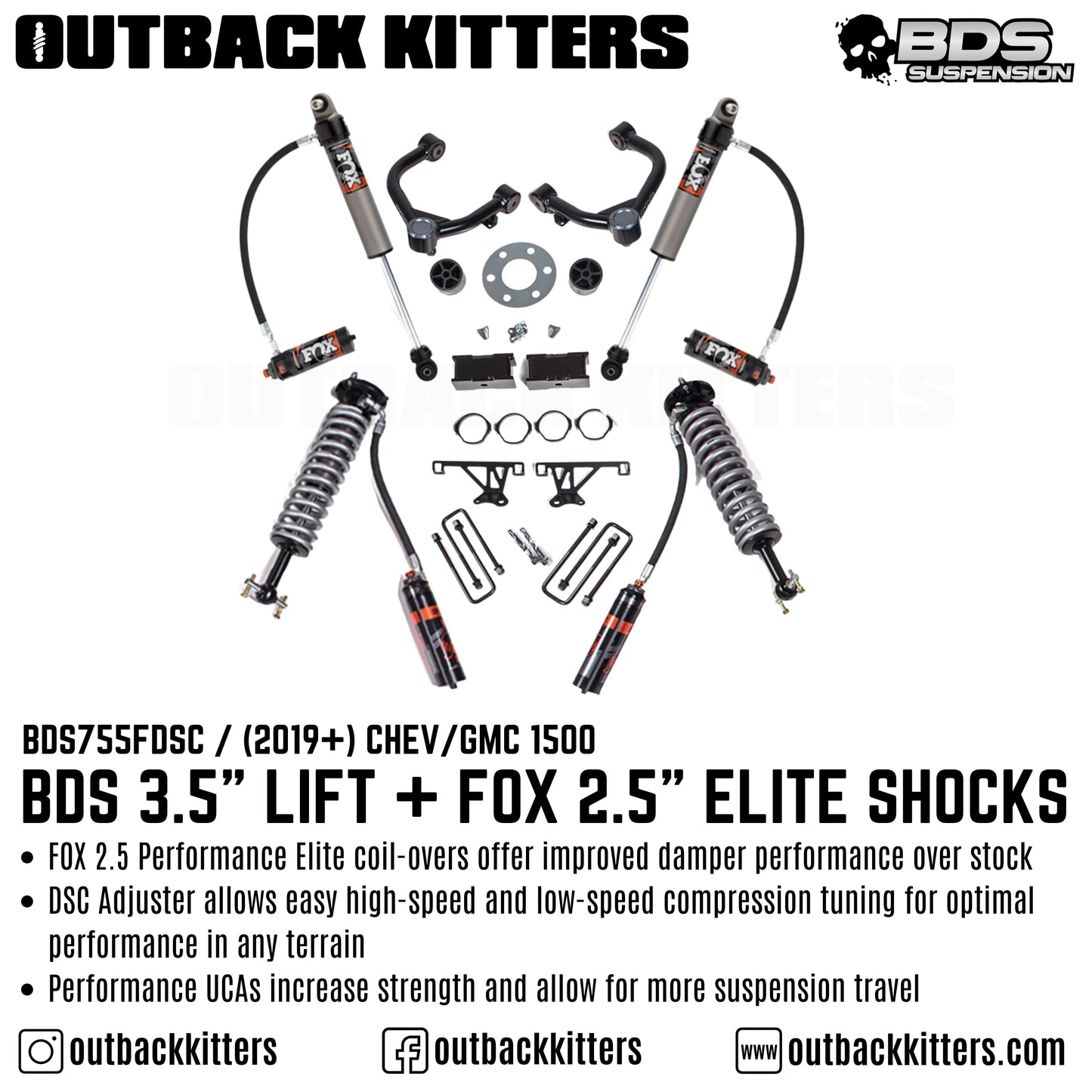 BDS Suspension 3.5' Lift Kit for 2019-2024 Chevy/GMC 1500 with Fox Shocks