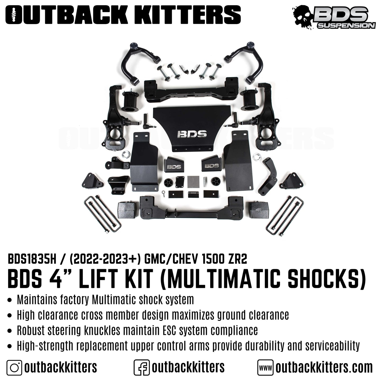 BDS Suspension 4' Lift Kit - Chevy Silverado 1500 ZR2 (22-23)