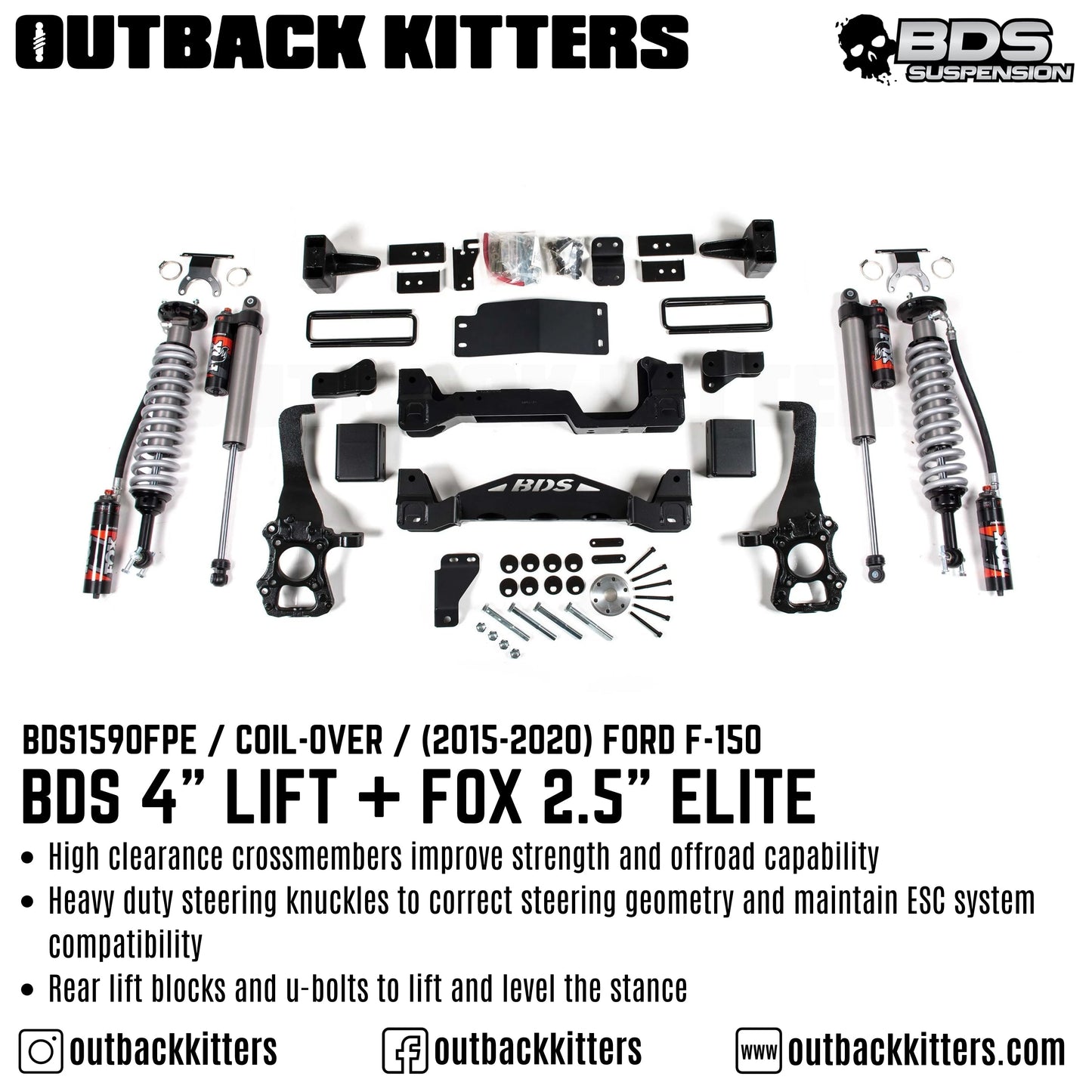 BDS Suspension 4' Lift Kit for 2015-2020 Ford F150 with Fox Shocks