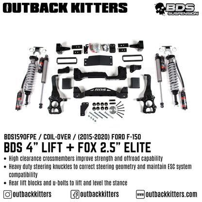 BDS Suspension 4' Lift Kit for 2015-2020 Ford F150 with Fox Shocks