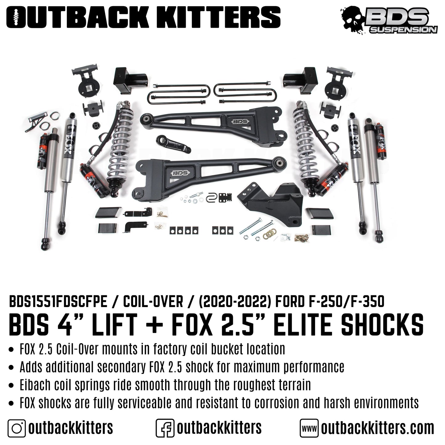 BDS Suspension 4' Coilover Lift Kit for 2020+ Ford F250/F350