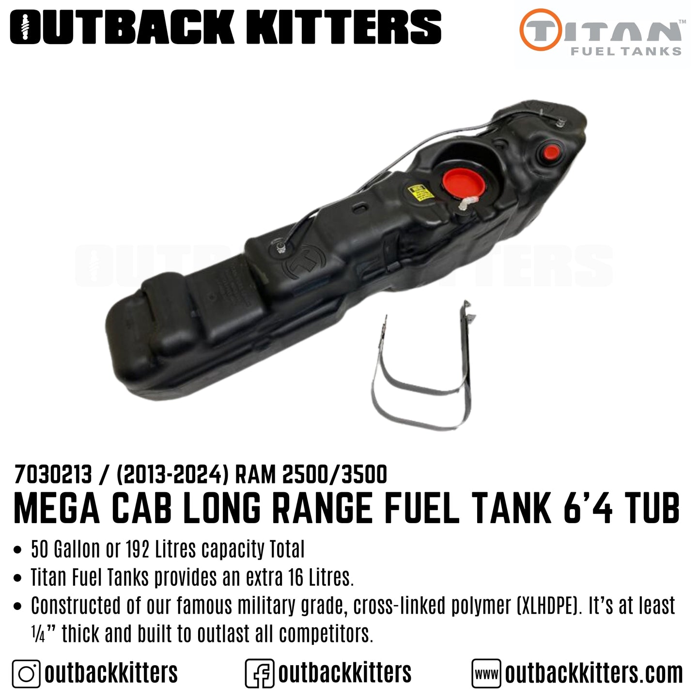 2013+ Ram 2500/3500 Mega Cab Long Range Fuel Tank, 6'4 Tub