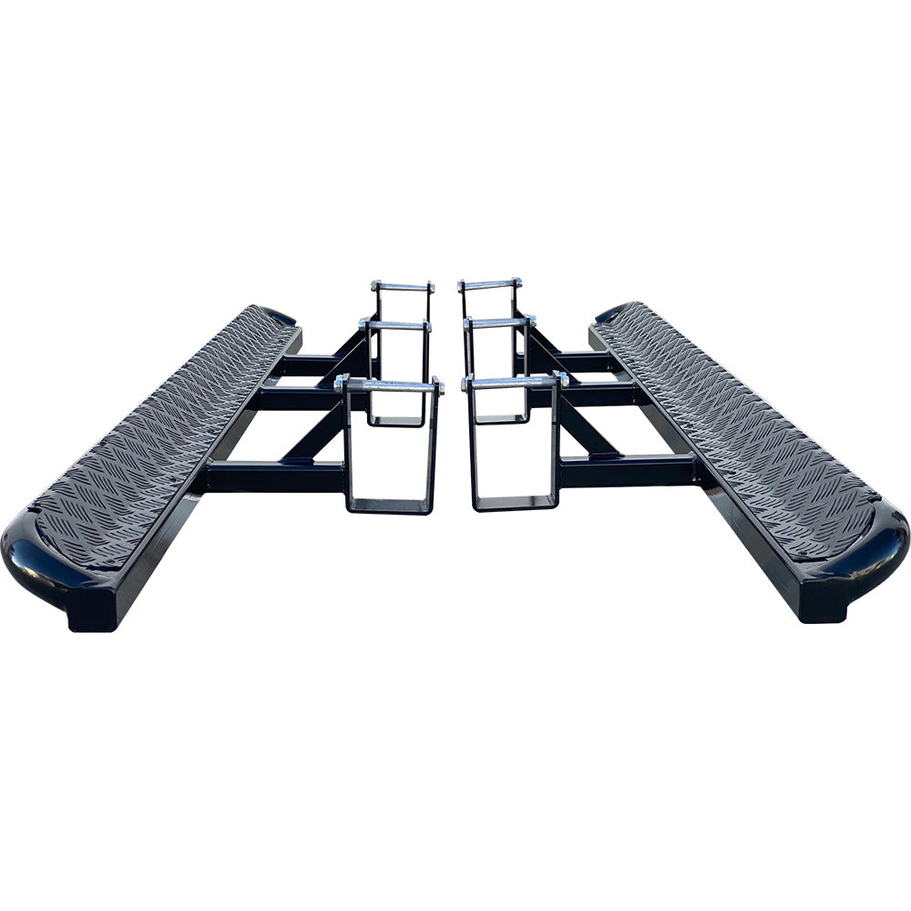 Toyota Fortuner ANGLED Rock Sliders / Side Steps - P/C Ally Checkerplate Tread