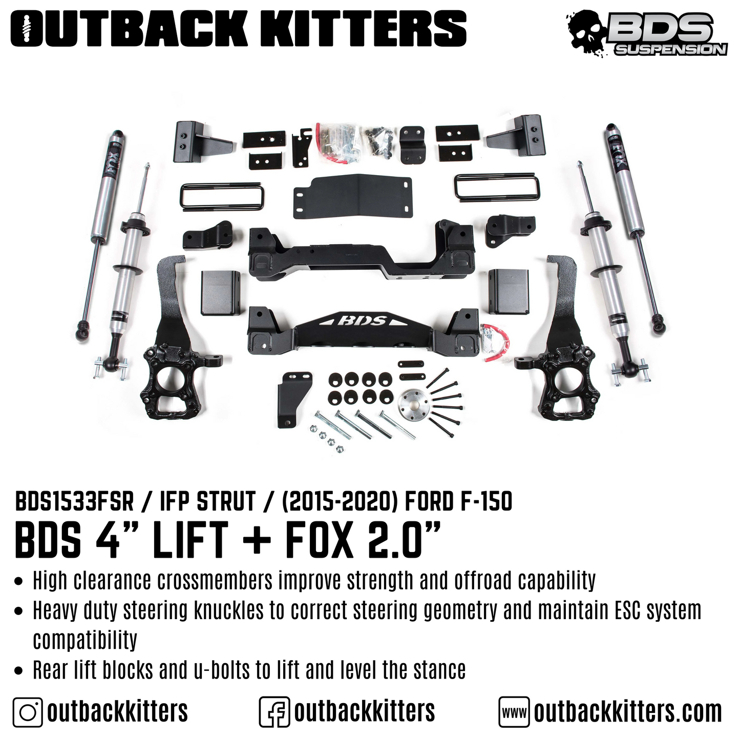BDS Suspension 4' Lift Kit for 2015-2020 Ford F150 with Fox Shocks