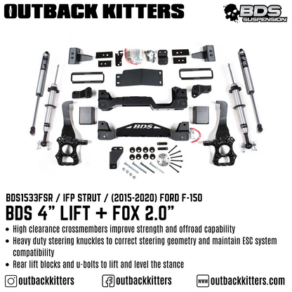 BDS Suspension 4' Lift Kit for 2015-2020 Ford F150 with Fox Shocks