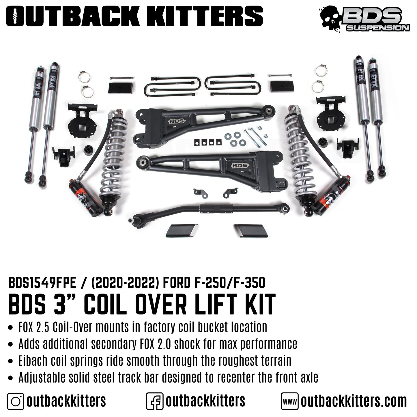 BDS Suspension 3' Coilover Lift Kit for 2020+ Ford F250