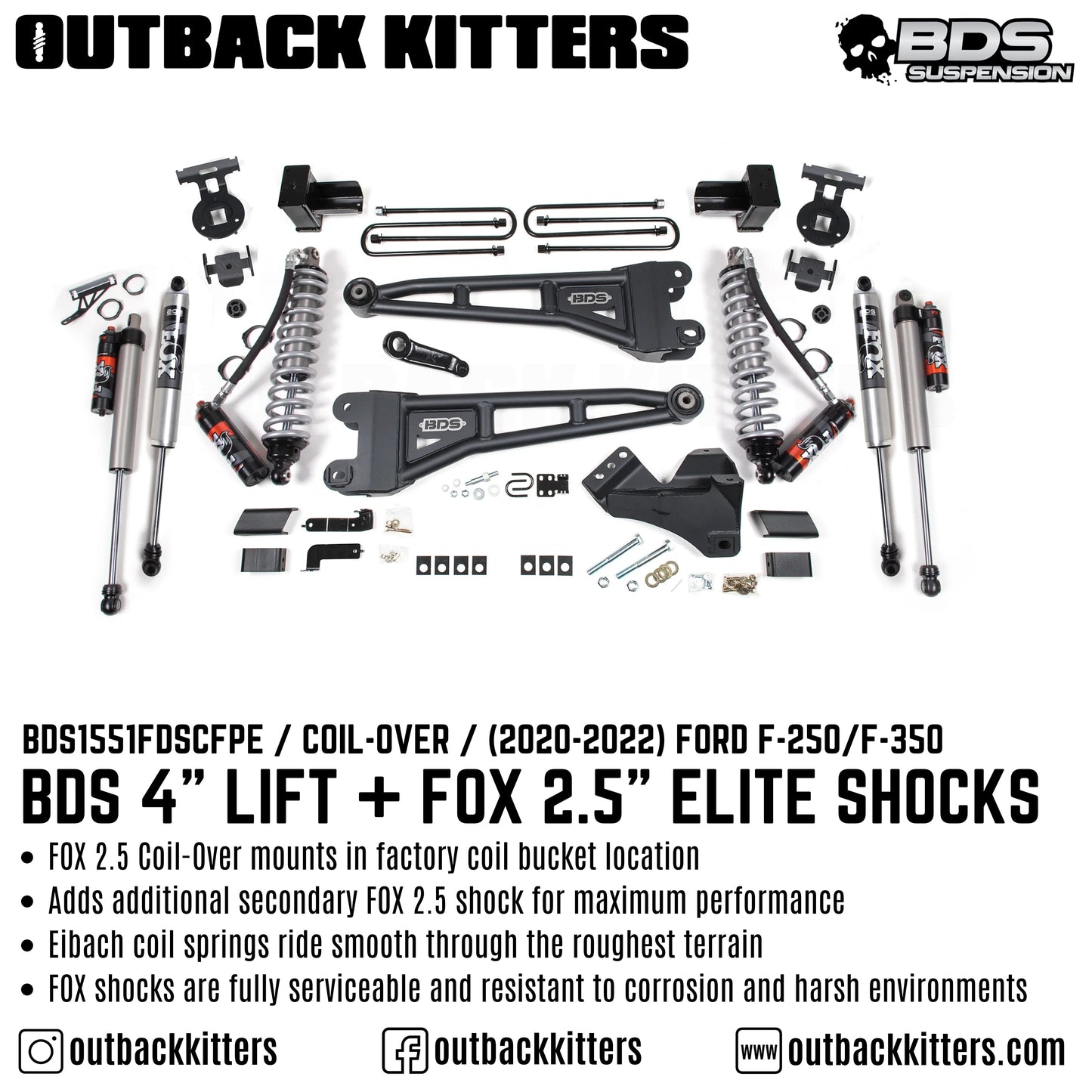 BDS Suspension 4' Coilover Lift Kit for 2020+ Ford F250/F350