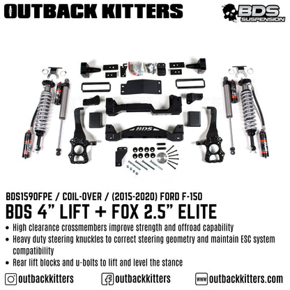 BDS Suspension 4' Lift Kit for 2015-2020 Ford F150 with Fox Shocks