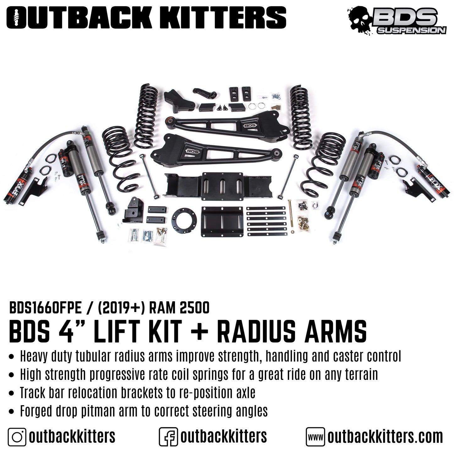 BDS Suspension 4' Lift Kit for 2019+ Ram 2500 with Fox Shocks