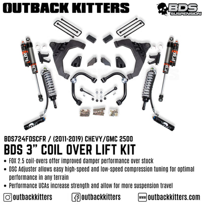 BDS Suspension 3' Coilover Lift Kit for 2011-2019 Chevy Silverado 2500
