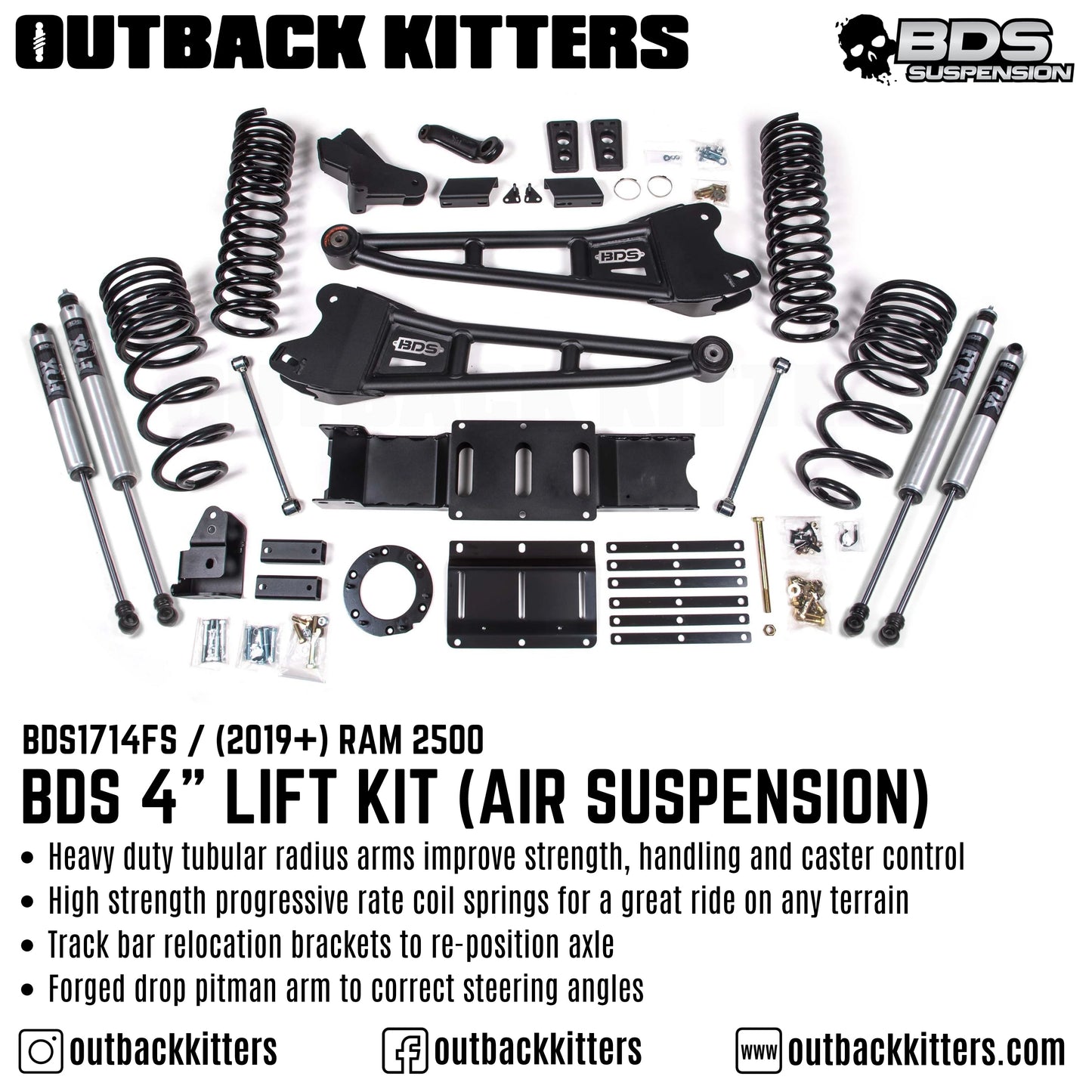 BDS Suspension 4' Lift Kit for 2019+ Ram 2500 with Fox Shocks