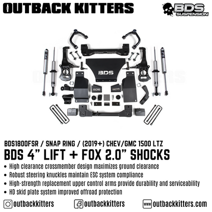 BDS Suspension 4' Lift Kit for 2019+ Chevy Silverado 1500 with Fox Shocks