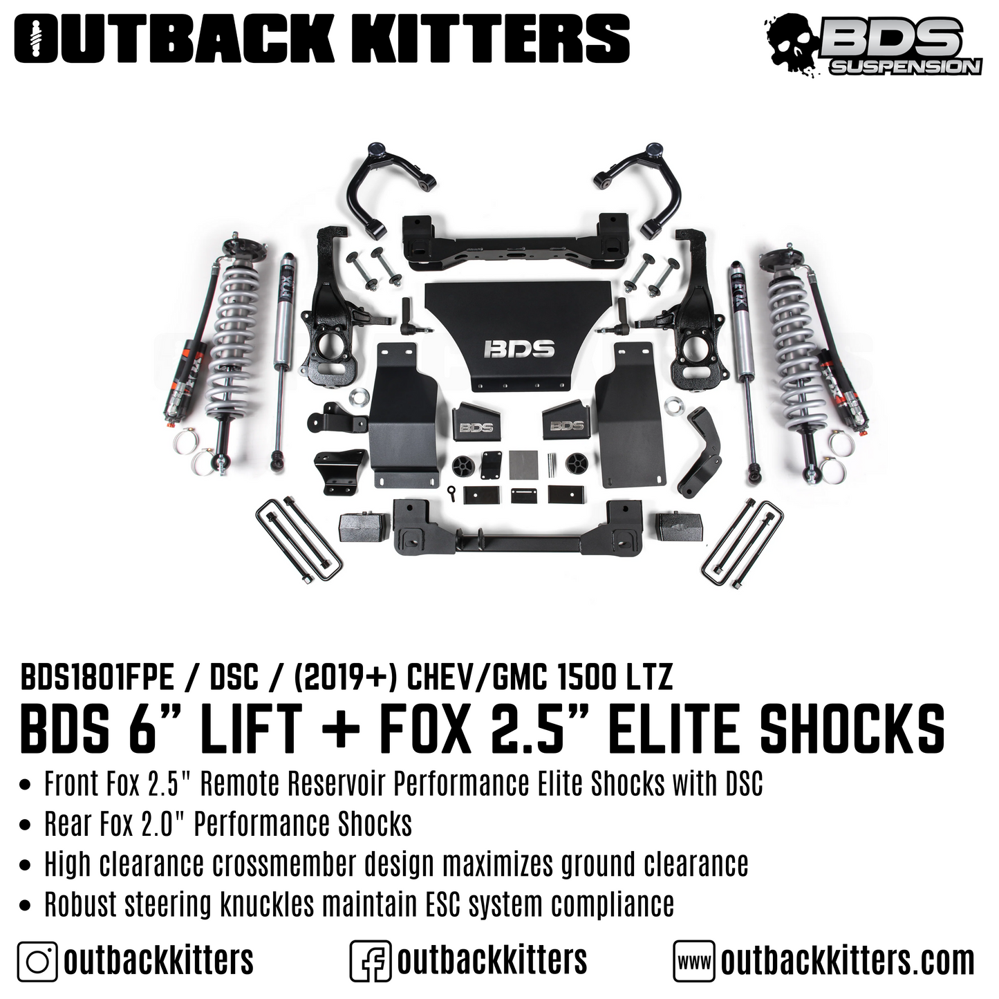 BDS Suspension 6' Lift Kit for 2019+ Chevy Silverado 1500 with Fox Shocks