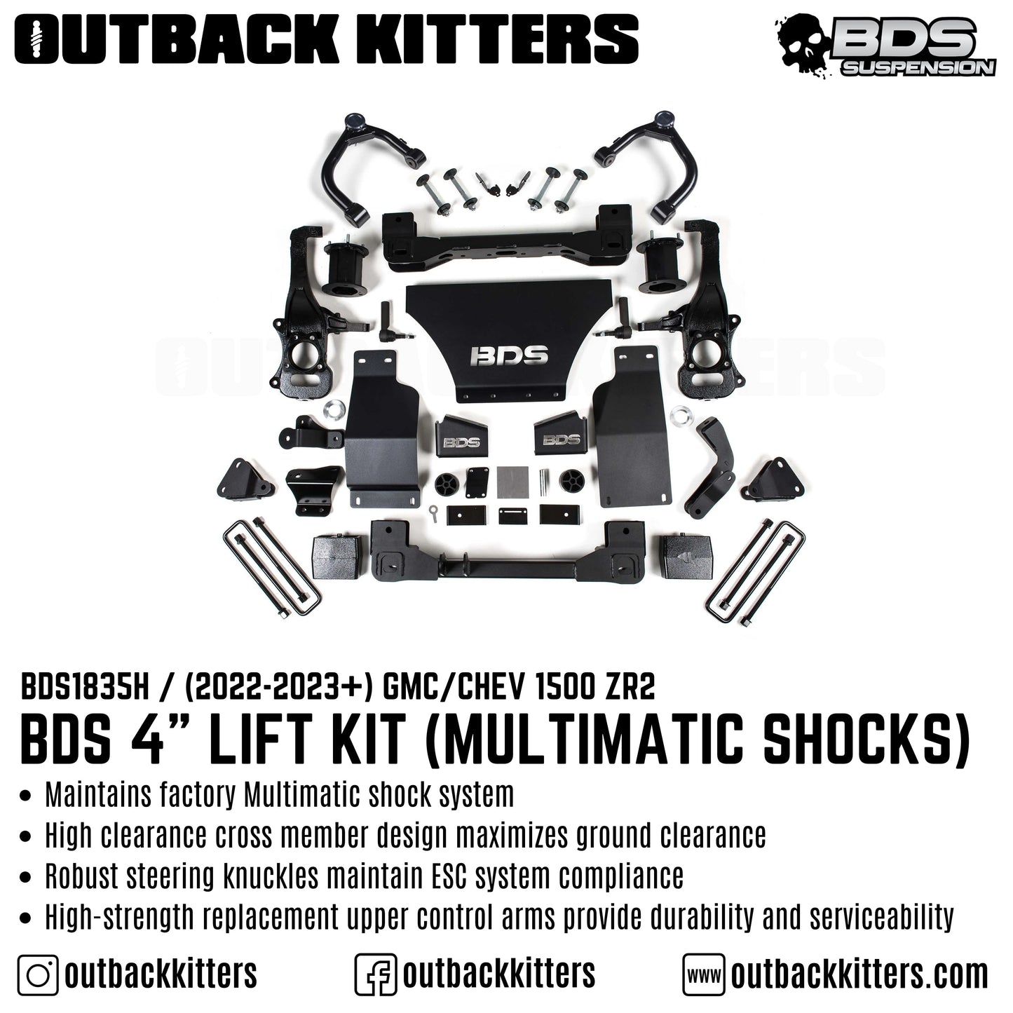 BDS Suspension 4' Lift Kit - Chevy Silverado 1500 ZR2 (22-23)