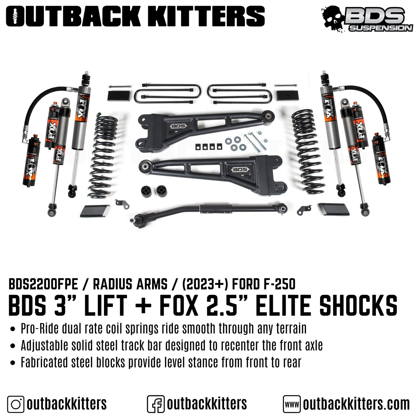 BDS Suspension 3' Lift Kit with Radium Arms for Ford F250 (2023+)