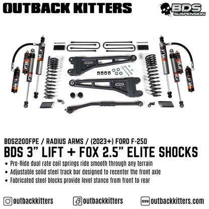 BDS Suspension 3' Lift Kit with Radium Arms for Ford F250 (2023+)