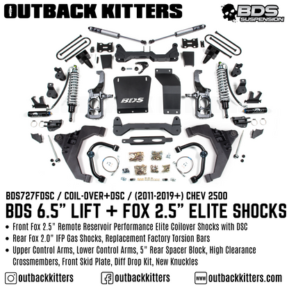 BDS Suspension 6.5' Lift Kit for 2011-2019 Chevy Silverado 2500 with Fox Shocks