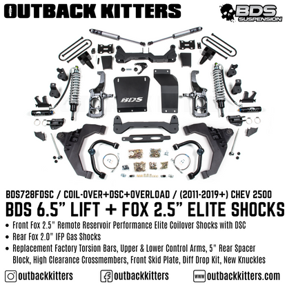 BDS Suspension 6.5' Lift Kit for 2011-2019 Chevy Silverado 2500 with Fox Shocks
