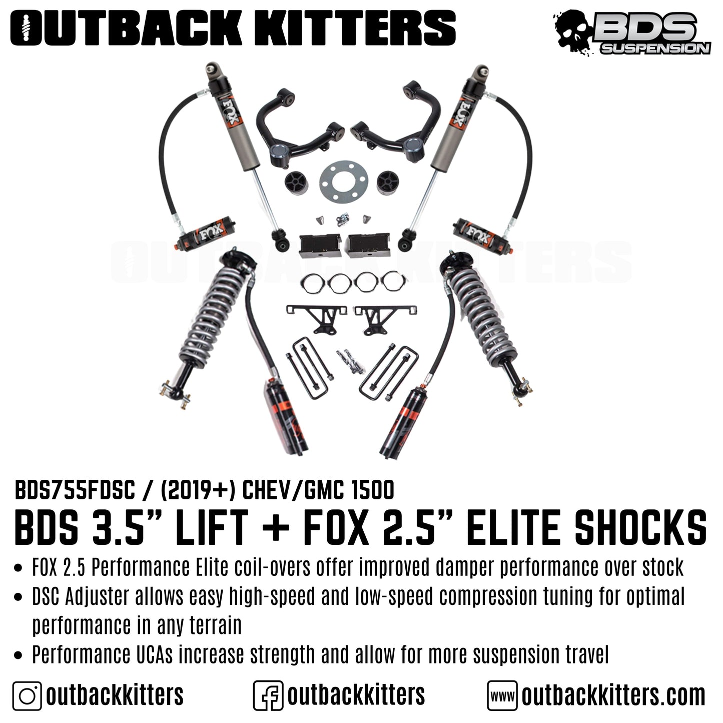 BDS Suspension 3.5' Lift Kit for 2019-2024 Chevy/GMC 1500 with Fox Shocks