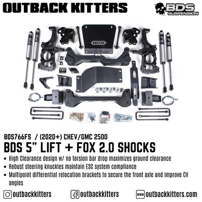 BDS Suspension 5' Lift Kit for 2020+ Chevy Silverado 2500 with Fox Shocks