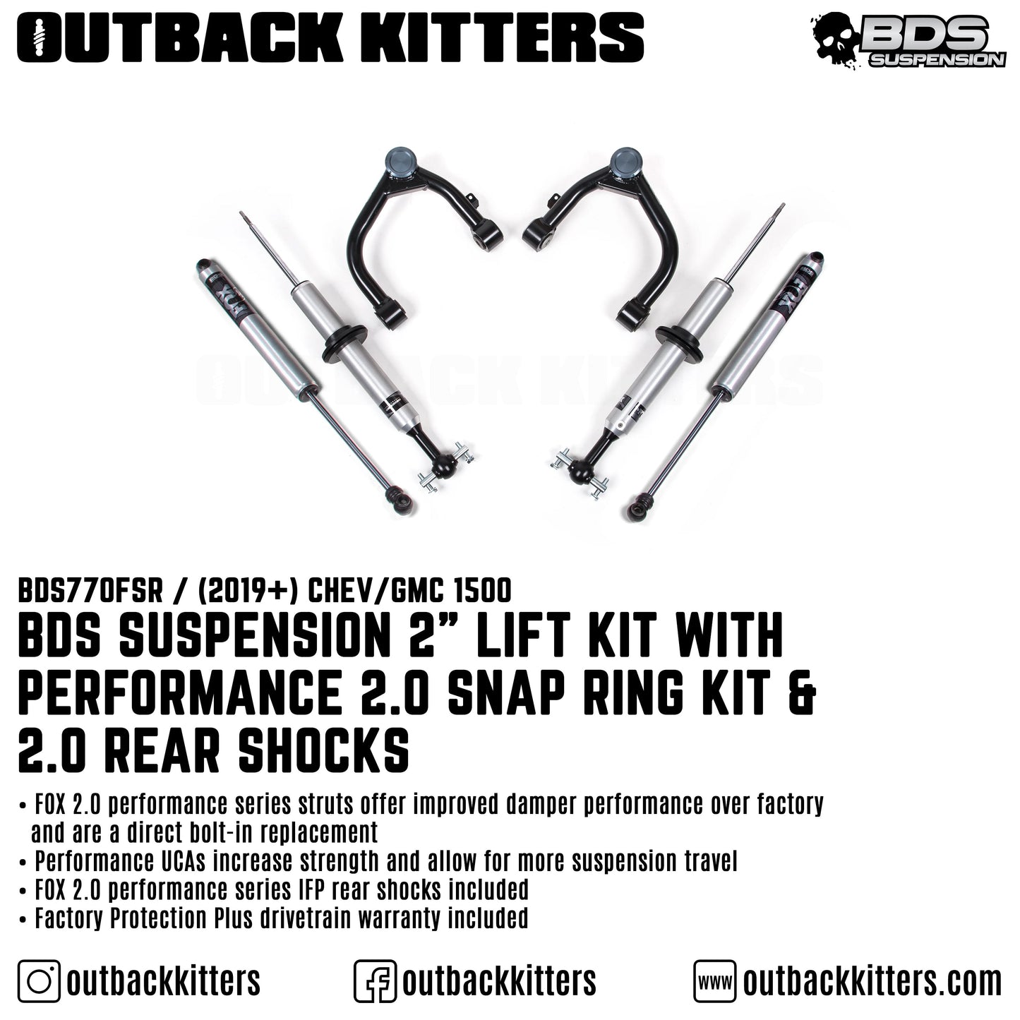 BDS Suspension 2' Lift Kit with Fox Shocks for Chevy/GMC 1500 (2019-2023)