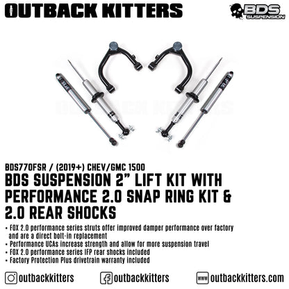 BDS Suspension 2' Lift Kit with Fox Shocks for Chevy/GMC 1500 (2019-2023)