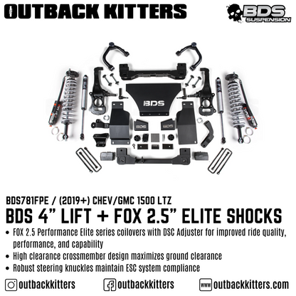 BDS Suspension 4' Lift Kit for 2019+ Chevy Silverado 1500 with Fox Shocks