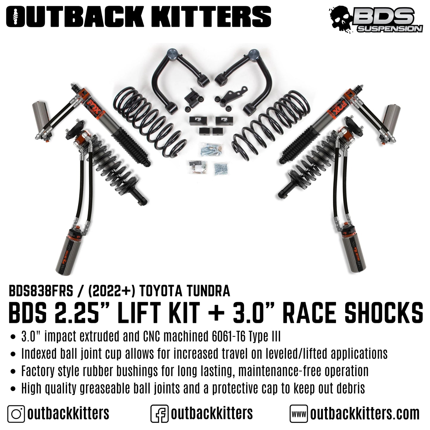 BDS Suspension 2.25' Lift Kit with 3.0' Factory Race Shocks 2022+ Toyota Tundra