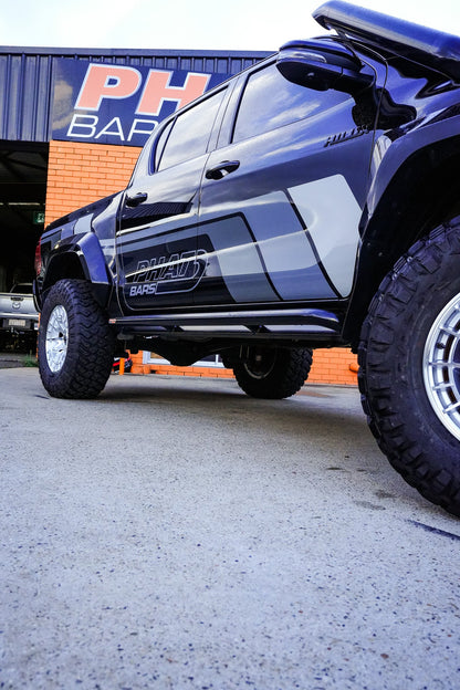 Toyota Hilux N80 'Mac Preston Big Tube' ANGLED Rock Sliders / Side Steps - Powdercoated